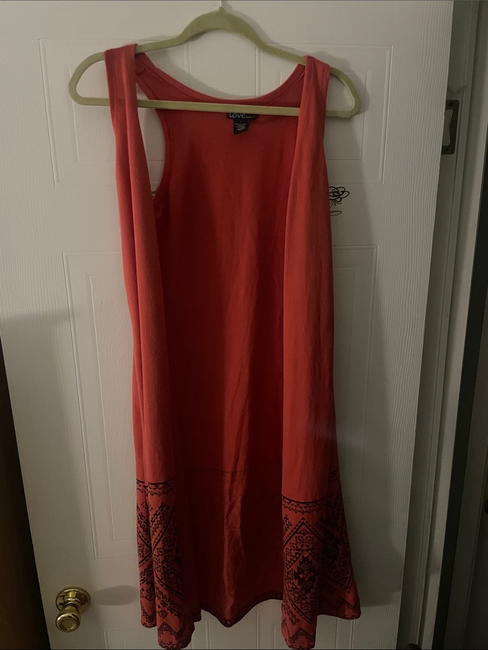 Sleeveless Coral A-Line Dress with Embroidered Border
